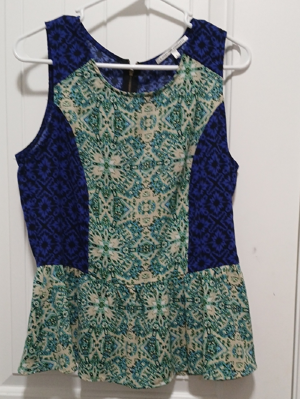 Collective Concepts Blue and Green Sleeveless Peplum Top